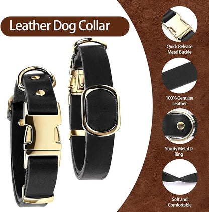 Leather Dog Collar and Leash Set, 6FT Heavy Duty Leather Training Leash with Adjustable Dog Collar, Soft and Durable Dogs Leashes and Collars Set for Small Medium Large Dogs (Black, L)