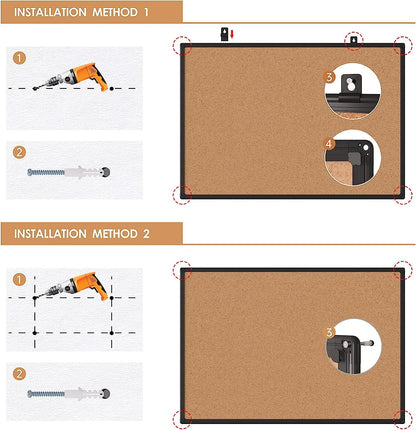 Board2by Cork Board Bulletin Board 24 x 36, Black Aluminium Framed 2 x 3 Corkboard, Office Board for Wall Cork, Large Wall Mounted Notice Pin Board with 16 Push Pins for School, Home & Office