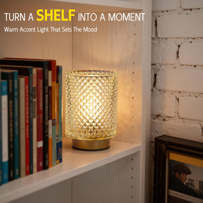 Battery Operated Lamp,Cordless Glass Accent Table Lamp with Timer for Bedside,Small Decorative Lamp with Warm White LED Bulb for Nightstand/Bookshelf/Entryway/Tabletop/Counter Decor(Iridescent Clear)