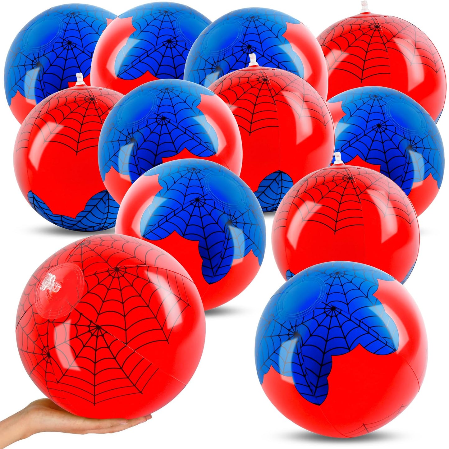 AXBMM 12PCS Spider Web Beach Ball 8 Inch for Kids Summer Pool Party Supplies|Spider Birthday Decorations|Bulk Spider-Themed Party Favors,Beach Games,Class Celebration,Outdoor Activities Gift Ideas