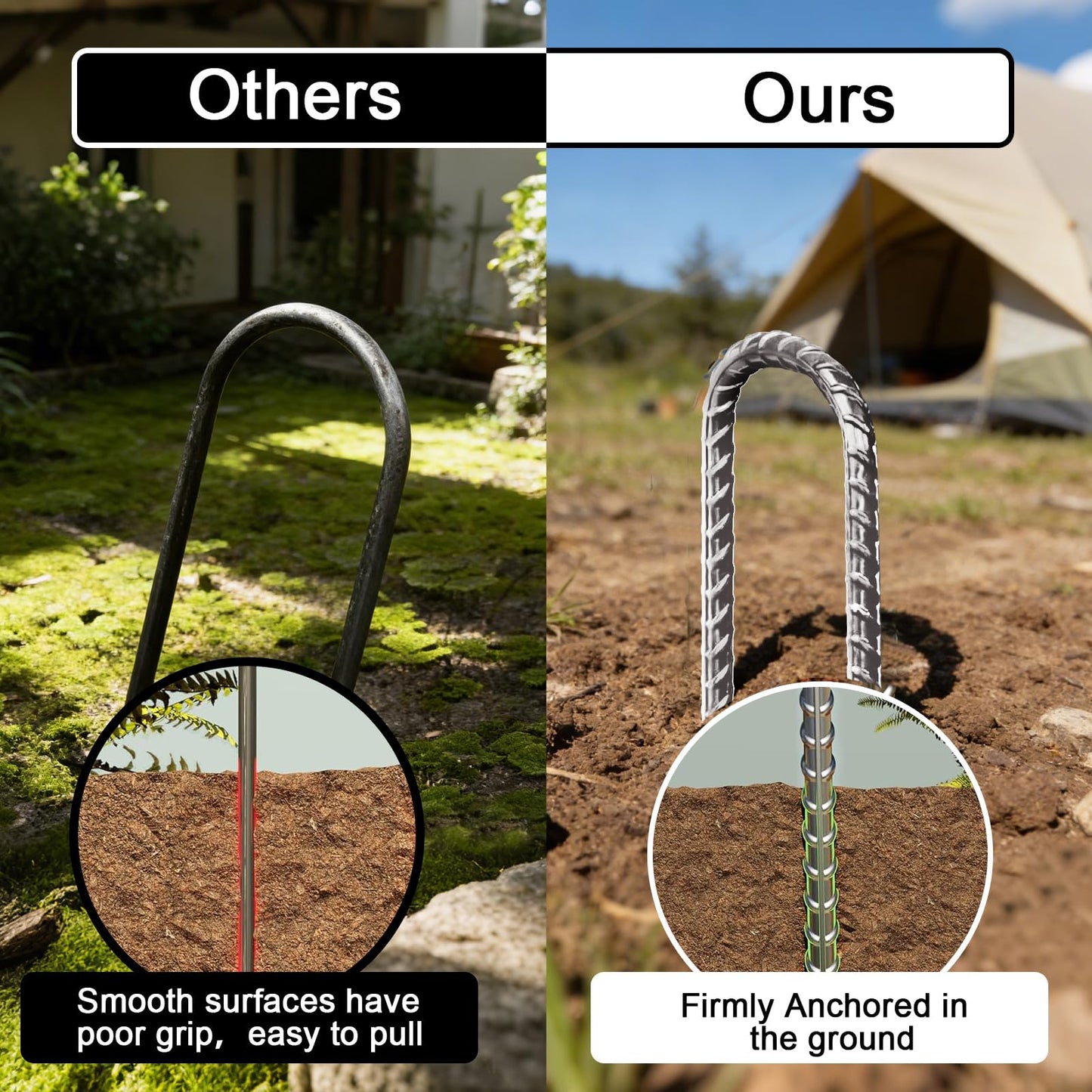 Eurmax USA 12" Windproof Trampoline Stakes,Rust-Proof Galvanized Steel U-Shape Ground Anchor,Commercial Tent Stakes for High Winds,Secure Anti-Flip Tie Down for Soccer Goals,Swing Sets,Fences&Playsets