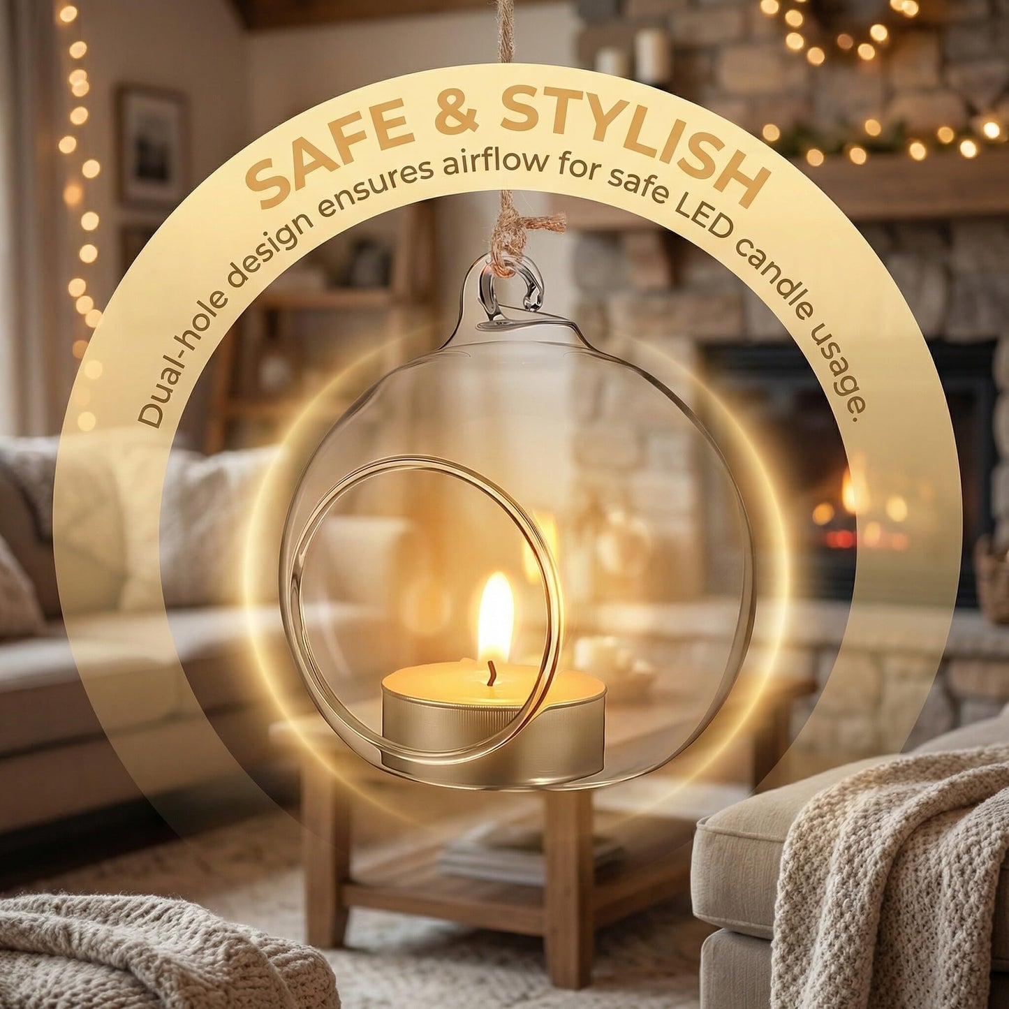 JEWEDECO 5pcs Hanging Glass Terrarium Ball Vase with 4.5cm Opening, Glass Hanging Tealight Holder for Air Plants and Candles, Includes 1.2m Jute Rope for Home Décor and Garden Display
