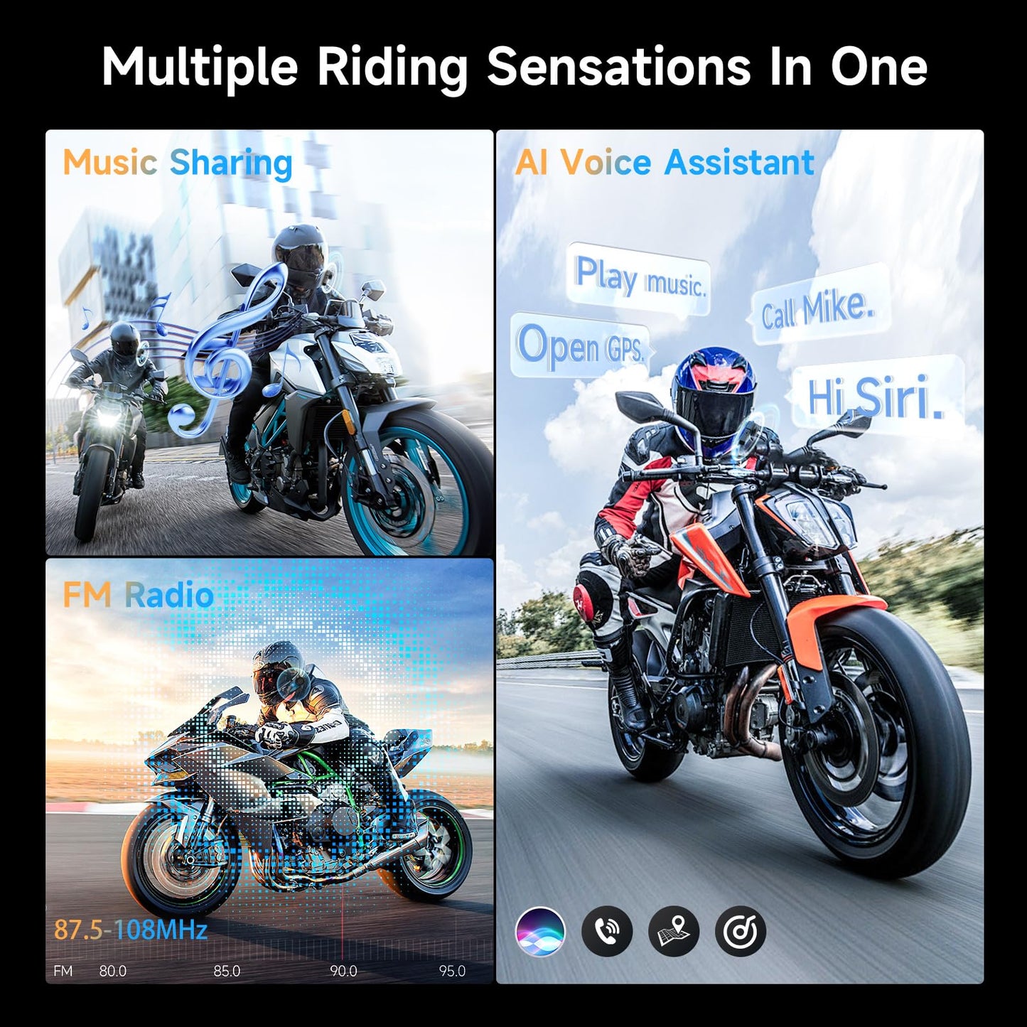Motorcycle Intercom Headset, Moman H2E Eagle-Like Communication System with Dual Chips for Audio Multitasking HiFi Sound/Music Sharing/FM/AI Voice (2Pack), Motorcycle-Intercom-Helmet-Headset-Headphone