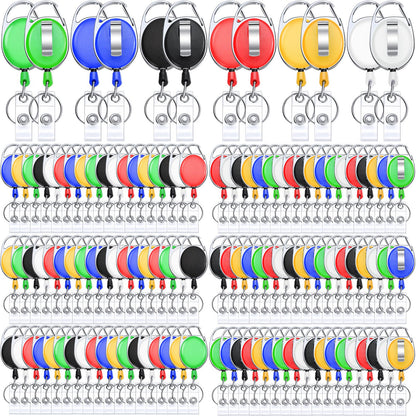 Laumoi 90 Packs Retractable ID Badge Holder Name ID Badge Reel Clips Keychain with Belt Clip and Key Ring for Office Worker Doctor Nurse Employee (Multicolor)