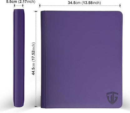 16 Pockets Trading Card Zipper Binder for 1000+ Cards| Secure Side Loading Pockets | Trading Card Album Folder | Compatible with YuGiOh, MTG,Sports Cards (Purple 16)