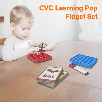 CVC Learning Flash Cards 2 Set- Educational Spelling and Reading Game for Preschool and Kindergarten, Includes Colorful Erasable Pens