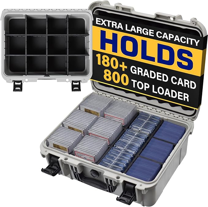 Turokacase Graded Card Case Storage Box, XL Baseball Trading Card Box with 8 Adjustable Dividers, Waterproof Slab Case for PSA BGS SGC CGC CSG Slabs, Toploaders & Magnetic Holders
