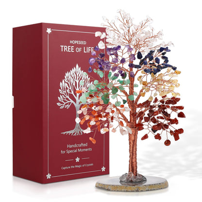 Hopeseed 7 Chakra Crystal Tree of Life Handmade Bonsai Healing Crystal Trees for Home, Desk, Living Room, Office Decor for Positive Energy, Good Luck Birthday Gifts for Women, Mom, Men