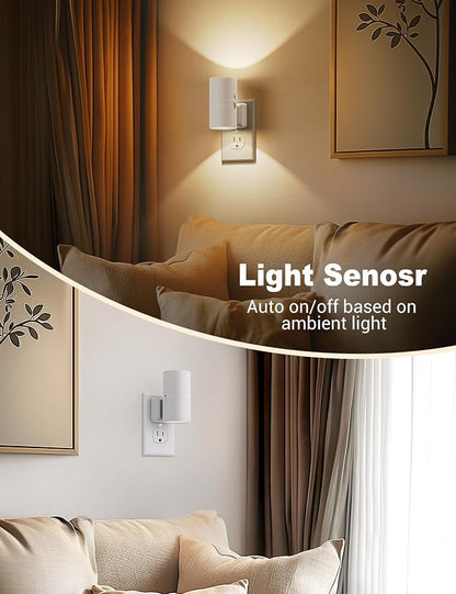 JandCase Night Lights Plug into Wall, Dimmable Night Light Plug in, Modern Night Light Dusk to Dawn Light Sensor, Warm White 3000K, 0-100LM Adjustable Brightness Nightlight for Hallway Bedroom, 2 Pack