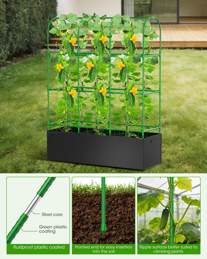Cucumber Trellis with Grow Bags for Garden, 63in Tall Garden Trellis for Climbing Plants, Metal Plant Trellis with Garden Netting for Vegetables Flowers Fruits(4 Arches)(U-Shape)