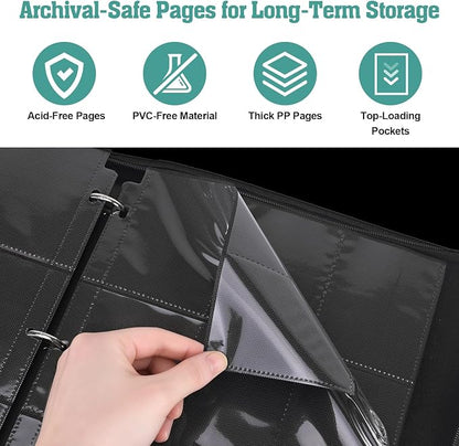 TCG Trading Card Binder, 900 Pockets, 3-Ring Zipper with 50 Double-Sided 9-Pocket Pages, Fits 2.5" x 3.5" Cards, Acid-Free PVC-Free PP Pages, PU Cover, White Cat & Butterfly Design