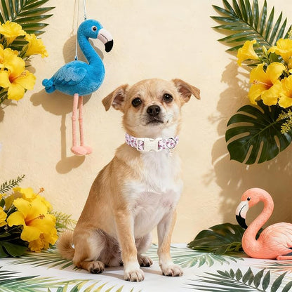 DOGWONG Cute Pet Dog Collar Pink Flamingos Cotton Dog Collar- Soft Girl Puppy Adjustable Pet Collars for Small Medium Large Dogs,L