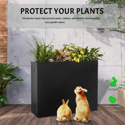 TISUWING Metal Planter Box, No Installation Galvanized Steel Folding Rectangular Planter with Drainage Holes, 35.5"x 10"x 28" Black Outdoor Planter for Porch/Patio/Garden