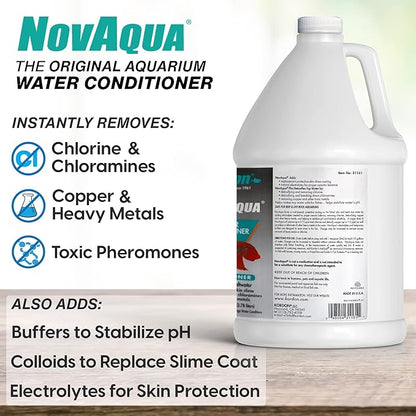 KORDON Novaqua Aquarium Water Conditioner for Freshwater & Saltwater – Instantly Detoxifies Chlorine, Chloramines, & Heavy Metals in Tap Water, Replaces Fish Slime Coat, Adds pH Buffers, 1-gallon