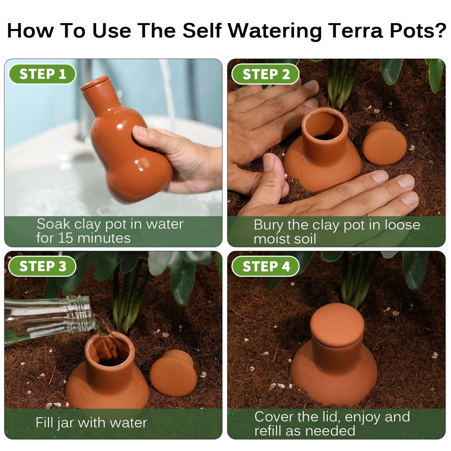 Terracotta Ollas Watering Pots, 2 PCS Slow Release Plant Watering Globes Terracotta Self Watering Planter Insert, Holds 15 Oz Water Automatic Watering System for Potted Plants While On Vacation