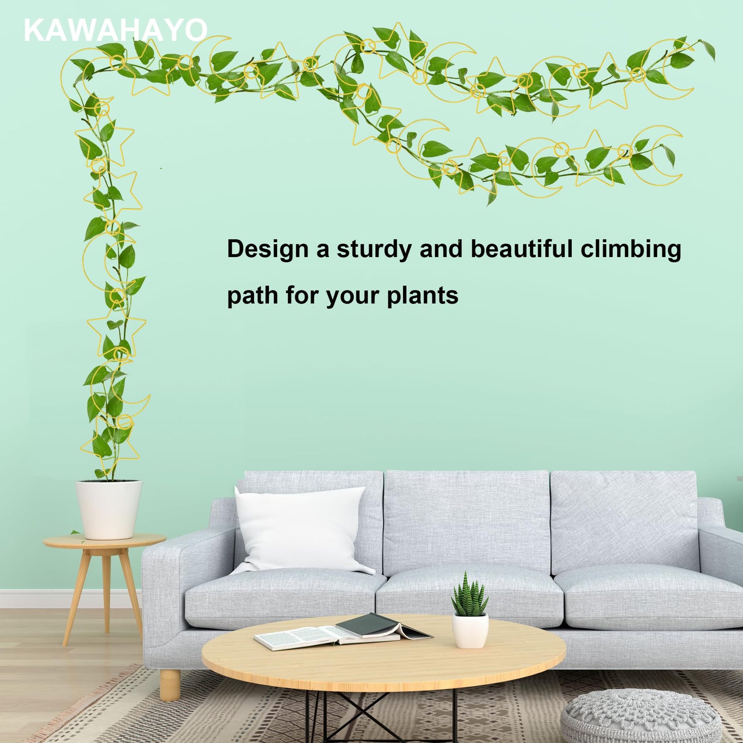 20 Pcs Plant Trellis for Climbing Plants, Chain Trellis, Garden Plant Wall Trellis, Vine Support Houseplant Accessories for Monstera, Pothos, Ivy, Climbing Plants Indoor Outdoor (Gold Moon and Star)