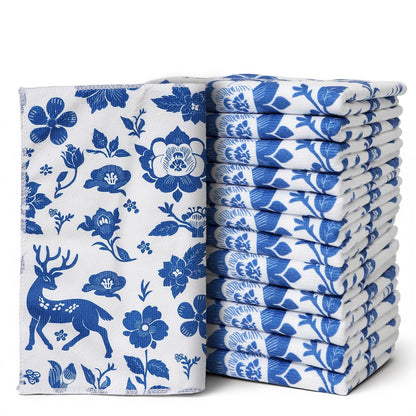 YUA Microfiber Cleaning Cloth 12 Pack,Microfiber Towels Cleaning,Microfiber Towels for Cars,Absorbent Dish Washing Cloth,Reusable Cleaning Cloths Lint Free (Blue Floral Deer)
