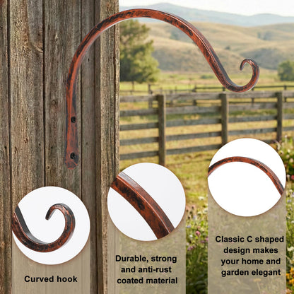 FEED GARDEN 2 Pack 8 Inch Hanging Plant Bracket Wall Hooks Decorative Plant Hangers for Outdoor Hanging Bird Feeders, Wind Chimes, Plant Baskets, Antique Bronze
