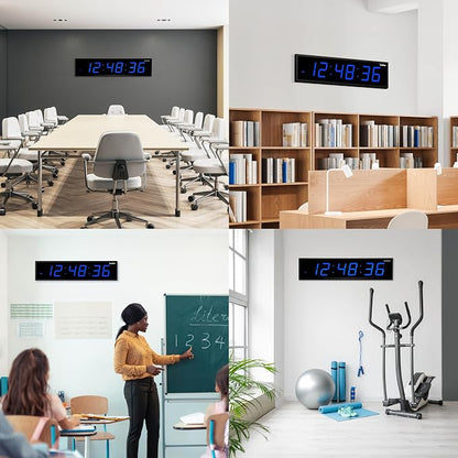 Ivation Oversized Large Digital Wall Clock - Big LED Digital Clock w/Large Display & Durable Aluminum Frame, Shelf or Wall Mount (24 Inch - Blue) 6 Brightness Levels | Time Memory | Remote