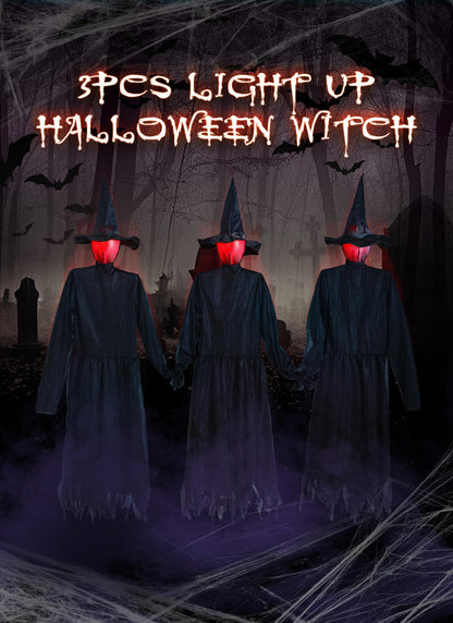 Halloween Decorations Outdoor 3PCS Light Up Witches Holding Hands Witches with Stakes, Scary Screaming Witches with Glowing Face, Creepy Halloween Party Props Decor for Yard Garden Outside Lawn Porch