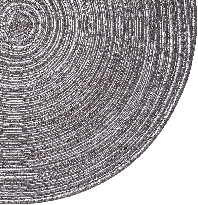 SHACOS Round Braided Placemats Set of 8 Round Table Mats for Dining Tables Non Slip Washable (Black Grey, 8)