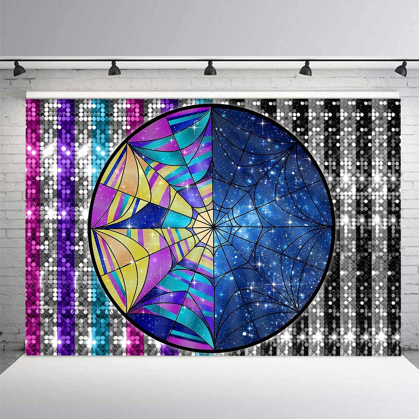 QICAIYUN Wednesday Birthday Backdrop Spider Web Window Background Colorful Sky Birthday Party Backdrop Halloween Party Decorations Studio Banner Props 7x5ft YUNBDJ1024