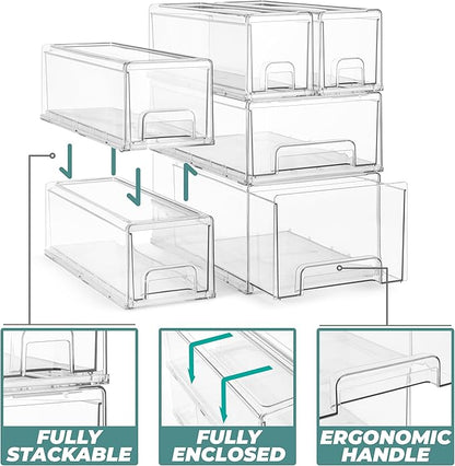 Sorbus Small Clear Stackable Storage Drawers – 2-Pack Plastic Organizer Bins with Handles – Stackable Pull-Out Storage Drawers for Closet, Pantry, Office, Bathroom, Craft, and Toy Organization