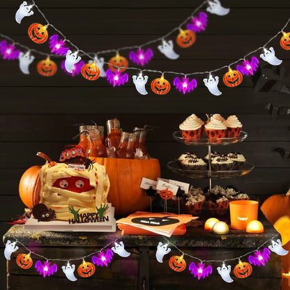 2 Pack Halloween Lights Indoor Outdoor Decorations Total 40FT 60 LED Pumpkin Bat Ghost Halloween String Lights Battery Operated, 8 Modes Waterproof Spooky Fairy Lights Home Yard Window Outside Decor