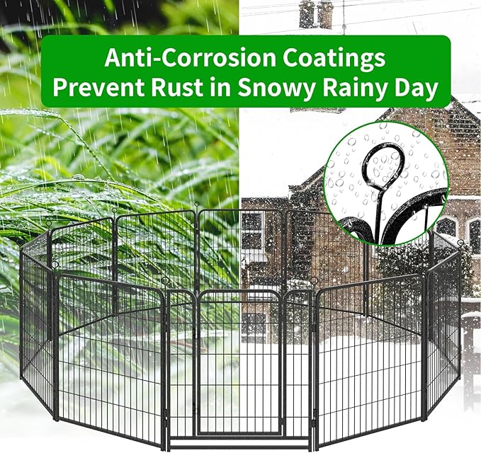 Kfvigoho Dog Playpen Outdoor Extra Wide 32 Piece Panels Heavy Duty Dog Fence 50" Height Anti-Rust with Doors Portable for RV Camping Yard, Total 84FT, 561 Sq.ft, Snowy Black