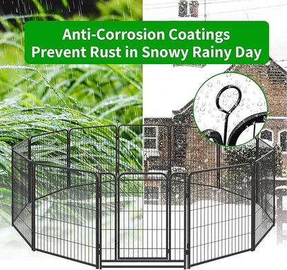 Kfvigoho Dog Playpen Outdoor Extra Wide 24 Piece Panels Heavy Duty Dog Fence 50" Height Anti-Rust with Doors Portable for RV Camping Yard, Total 63FT, 316 Sq.ft, Snowy Black