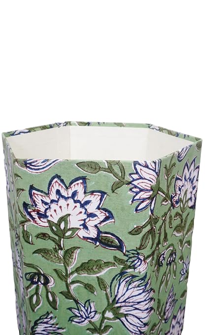 Generic 3.3 Gallon Cotton Hand Block Printed Paper Waste Basket |Small Decorative Trash Can for Housewarming Gifts in Living Room, Bedroom, Bathroom | Eco-Friendly, Plastic-Free (1, D BLUE GREEN)