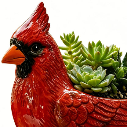 Resin Bird Planter, Funny Plant Pot, 7x5 Inches Flower Container with Drain Hole, Weatherproof Garden Vase, Cute Pot with Decorative Carvings, Small Seedling Holder for Porch and Yard