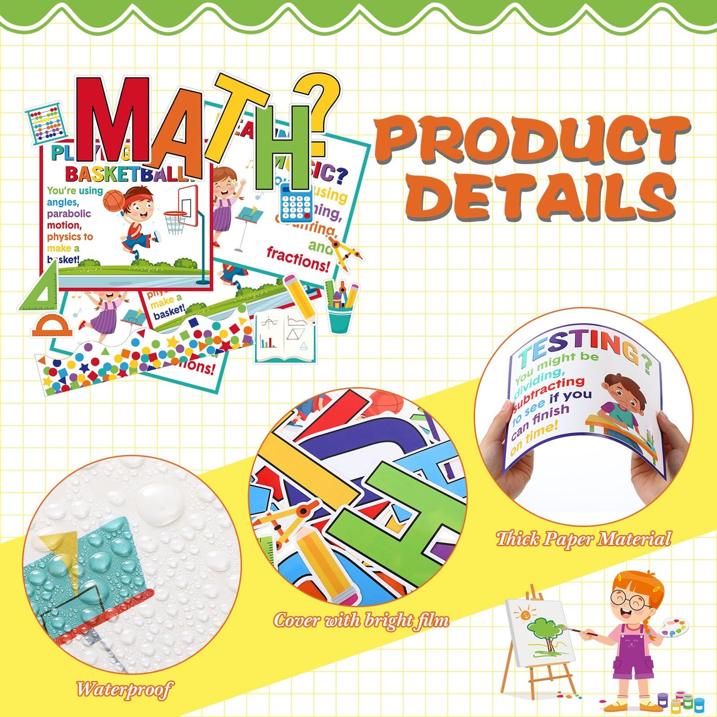 Pajean 74 Pcs Everyday Math Bulletin Board Decoration Mathematics in Daily Life Posters Have You Used Math Today Poster Mathematics Cutouts for Back to School Wall Hallway Teacher Supplies