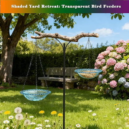2 Pack Super Value Hanging Plastic Bird Baths and Feeders for Outdoors Bird Water Bowls and Seed Trays Set Attract Wild Birds Garden Yard Decor Gift (Blue)