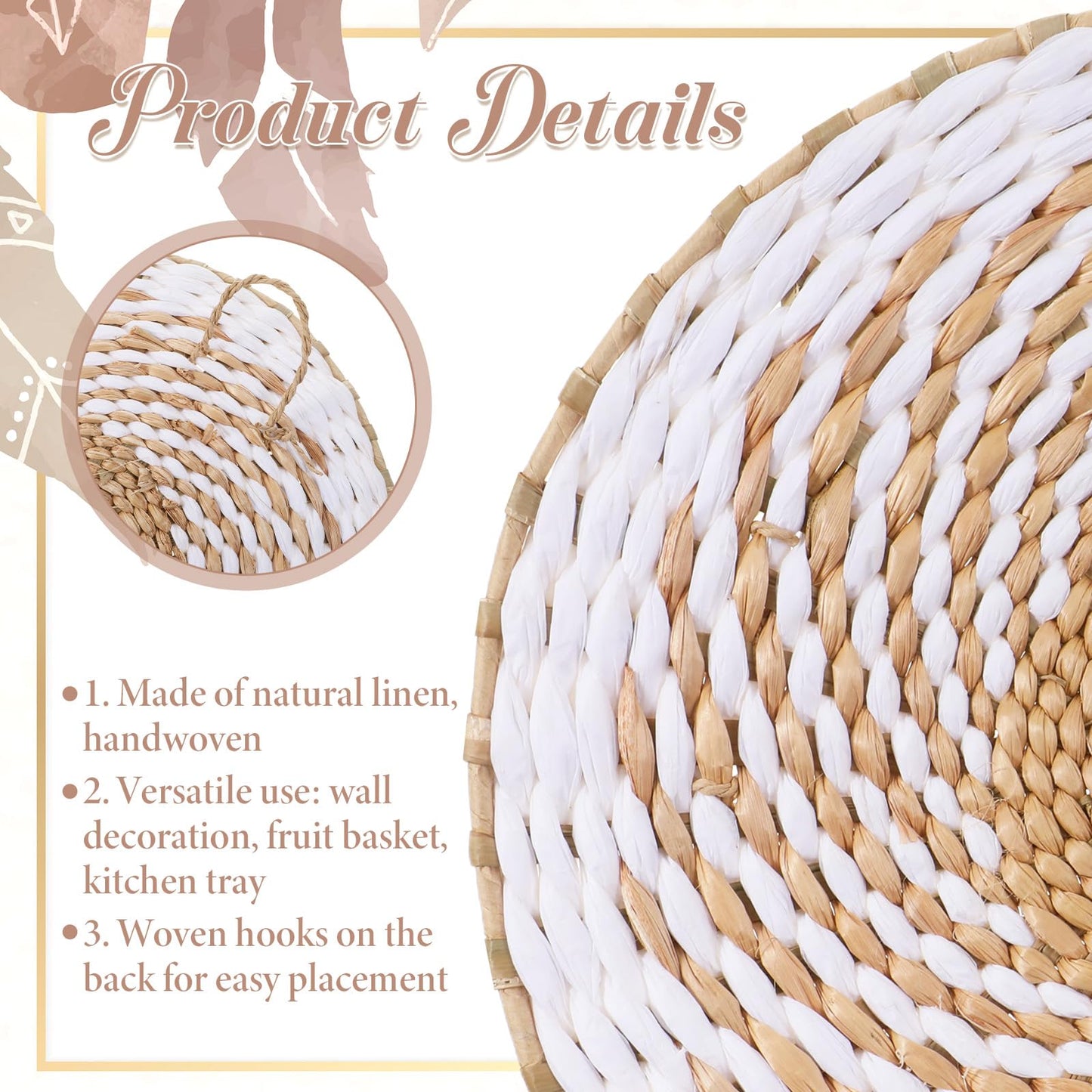 9 Pack Boho Wall Basket Decor, Seagrass Rattan Woven Wall Basket Decoration, Wicker Boho Walls Decor, Round Handmade Bohemian Hanging Baskets for Farmhouse, Living Room, Display Table Setting, Kitchen