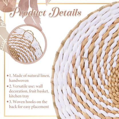 9 Pack Boho Wall Basket Decor, Seagrass Rattan Woven Wall Basket Decoration, Wicker Boho Walls Decor, Round Handmade Bohemian Hanging Baskets for Farmhouse, Living Room, Display Table Setting, Kitchen