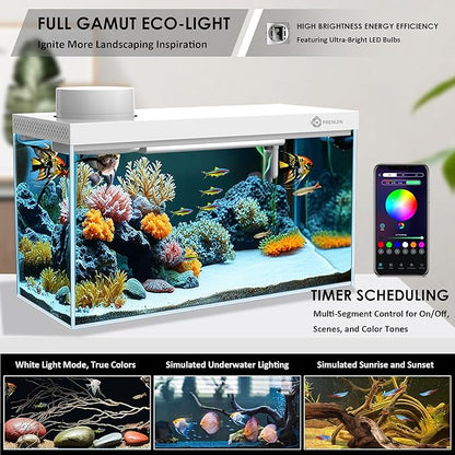 Smart Fish Tank Aquarium Kit with APP Control and Auto Feeder -1.5 Gal Fish Tank Multi-Layer Filtration System Silent Pump & UHD Glass -16 Million DIY Colors Includes Mini Magnetic Scrubber Scraper