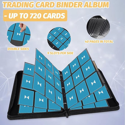 GERMUN 3 Ring 9 Pocket Zipper Card Binder, 720 Double Sided Standard PU Trading Card Album Folder for TCG & Sports Cards, Not Fit Top Loaders (Red)