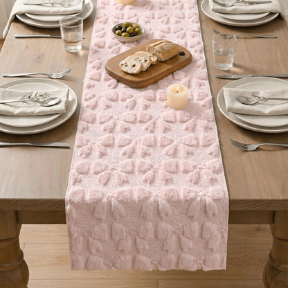 Artoid Mode Pink Soft Plush Faux Fur Jacquard Bows Table Runner, Valentine's Kitchen Dining Table Decoration for Home Party Decor 13x72 Inch