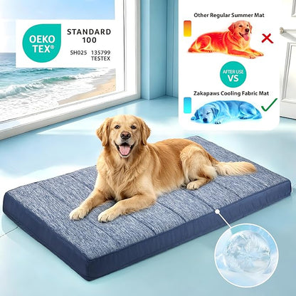 Cooling Dog Bed for Medium Dogs - Orthopedic Pet Beds with Memory Foam, QMAX>0.5, Waterproof Removable Washable Cover for Hot Weather, Wander Blue, 30" L x 20" W x 3" H