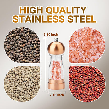 Pepper Grinder,Salt Grinder,Stainless Steel Salt and Pepper Grinder Set,Manual Salt & Pepper Grinders,Refillable Pepper Grinder Mill with Adjustable Coarseness, Ideal for Kitchen（5 Inches-2PCS）