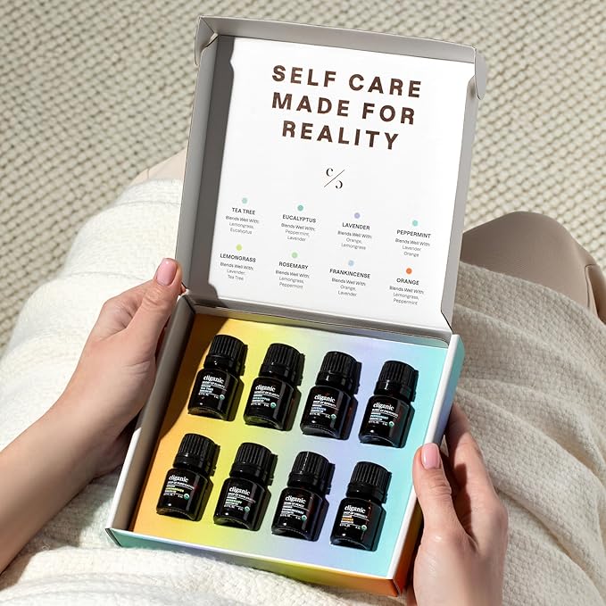 Cliganic Organic Aromatherapy Essential Oils Gift Set (Top 8 - The Iconics), 100% Pure - Peppermint, Lavender, Eucalyptus, Tea Tree, Lemongrass, Rosemary, Frankincense & Orange