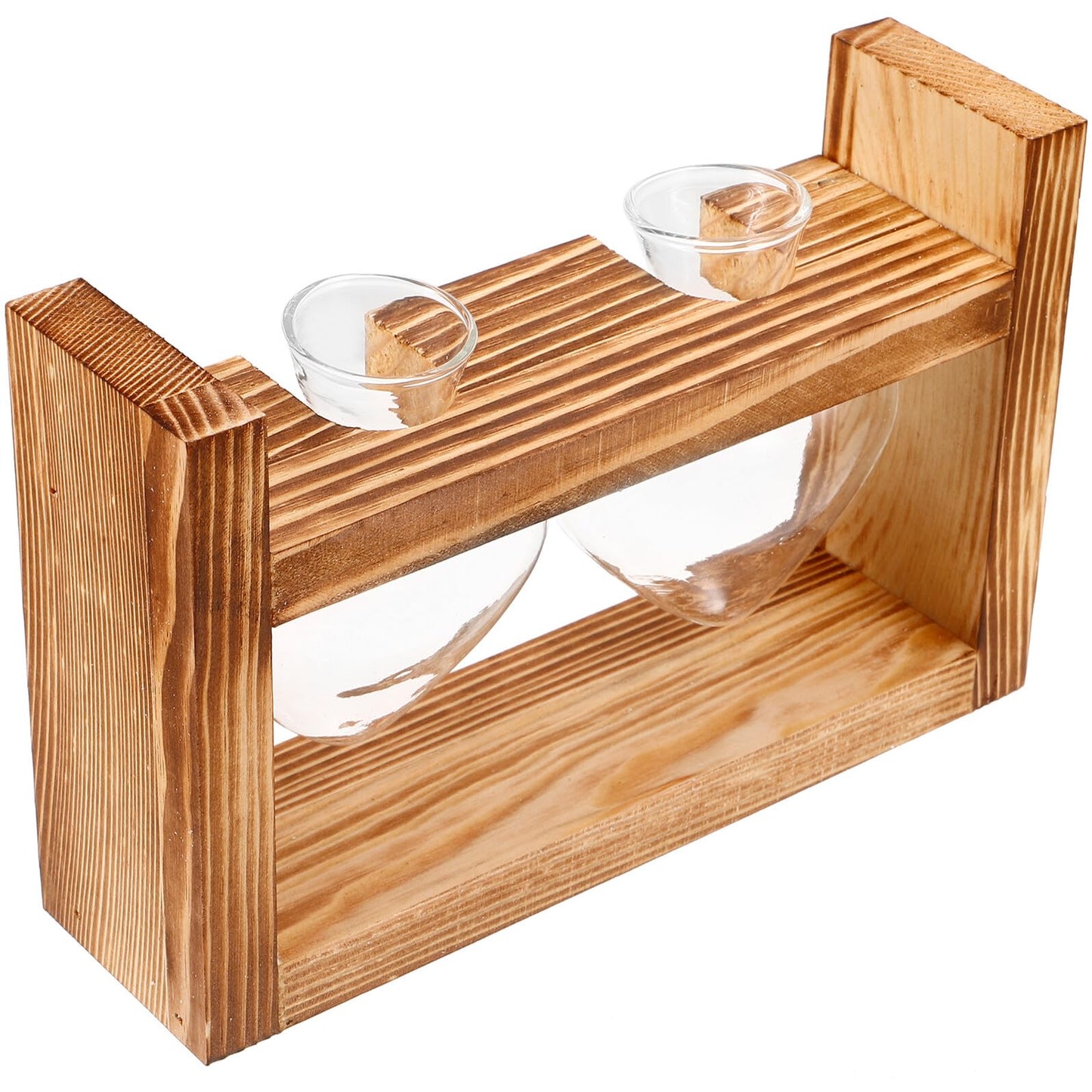 Housoutil Heart-Shaped Glass Planter Vase with Wooden Stand for Hydroponic Plants, Tabletop Terrarium Decor for Indoor Garden and Home Ornament, 2pcs Set