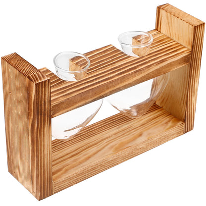 KESYOO Heart-Shaped Hydroponic Glass Planter Vase with Wooden Stand Glass Terrarium for Indoor Plants Home Décor Flower Pot Set with 2 Vases and Rustic Frame