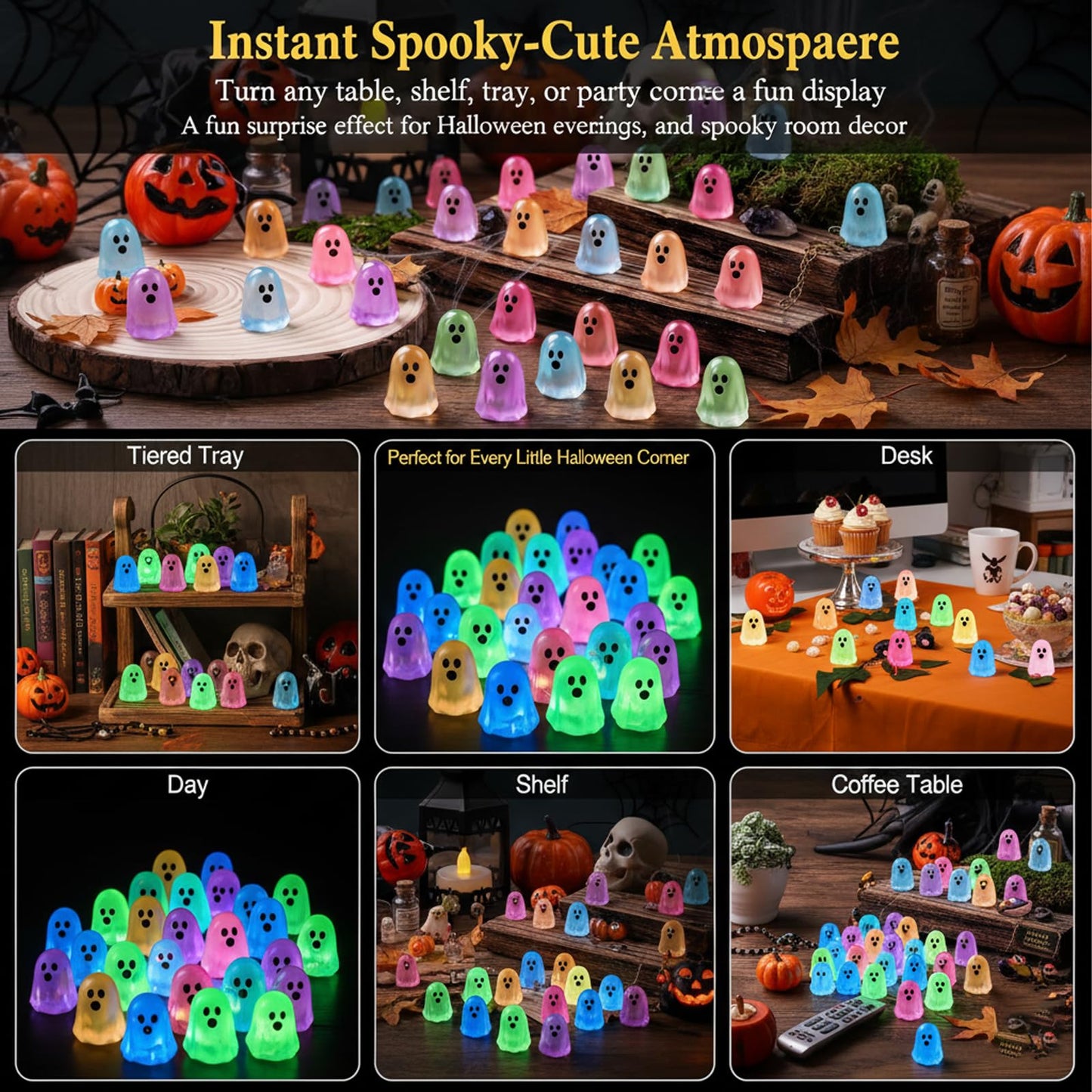 zmzdp 100pcs Halloween Mini Ghosts Figures, Luminous Mini Resin Ghost Figurines, to Hide Glow in The Dark Tiny Ghost Figures for Halloween Party Favors, Plant Pot Landscape, Fairy Garden Party Decor