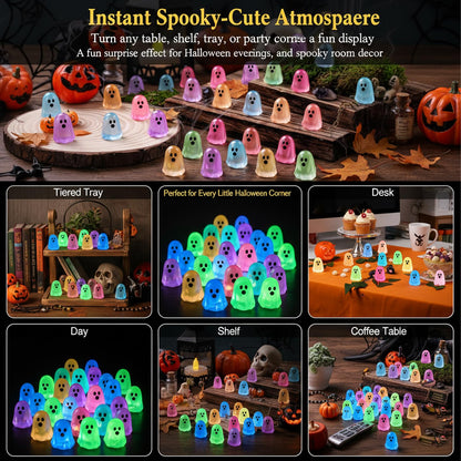 zmzdp 100pcs Halloween Mini Ghosts Figures, Luminous Mini Resin Ghost Figurines, to Hide Glow in The Dark Tiny Ghost Figures for Halloween Party Favors, Plant Pot Landscape, Fairy Garden Party Decor
