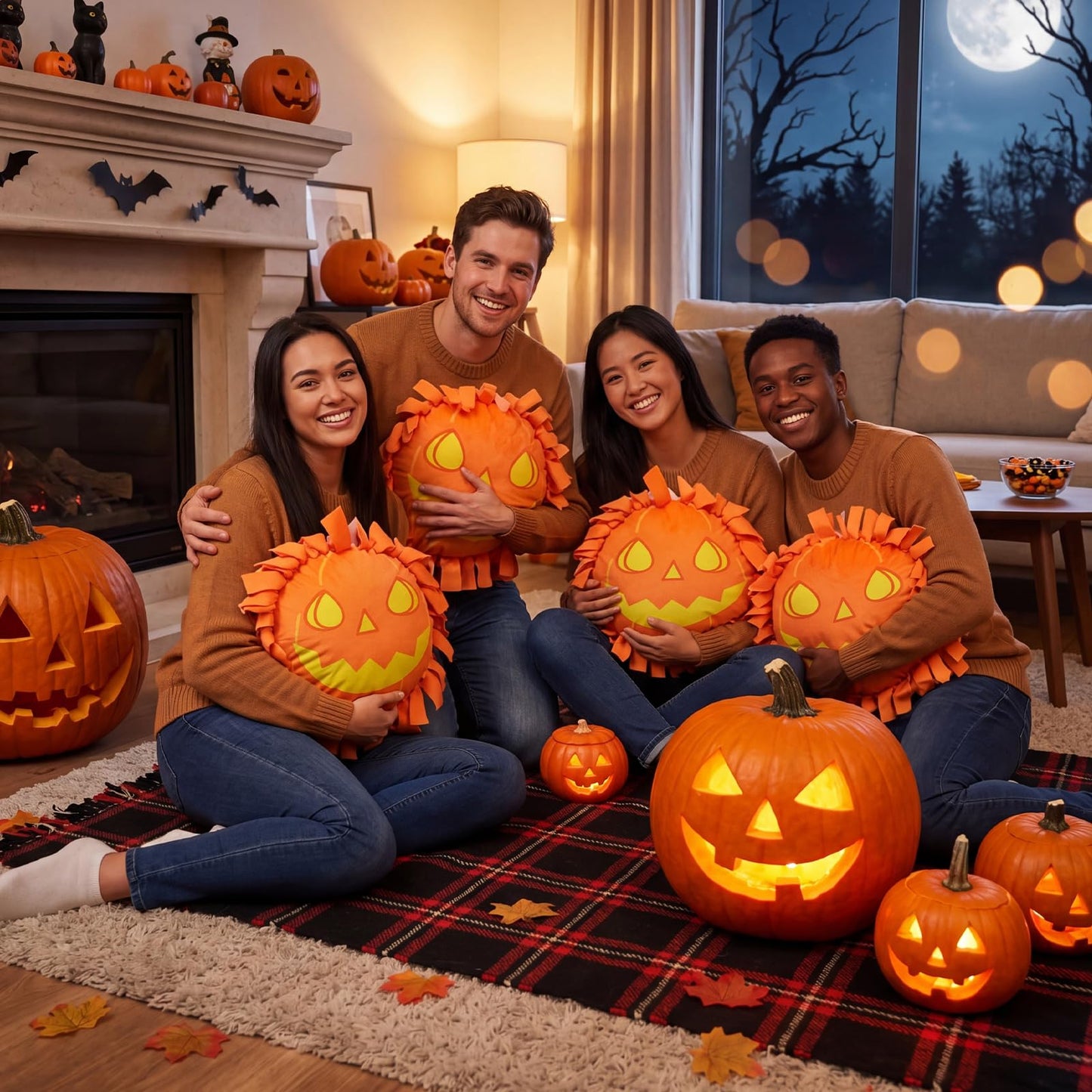 Weysat 6 Sets Halloween Pumpkin Tied Pillow Craft Kit Jack-O'-Lantern DIY Pillow Craft Gifts with Pumpkin for Halloween Home Decorative Couch Sofa Classroom Giveaways