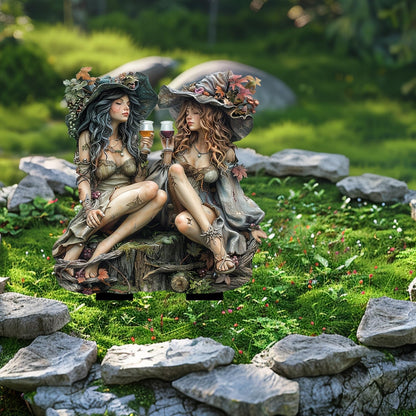WGKOMEGE Fairy Garden Stake Decor, Acrylic 2D Garden Fairy Decoration, Fairy Garden Accessories for Outdoor Indoor Yard Lawn Pot Plants (Two-Witches)