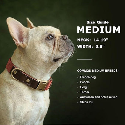 Didog Soft PU Leather Dog Collars for Medium Dogs,Classic Adjustable Dog Collars with Quick Release Metal Buckle,Easy Clean and Comfortable with Nylon Lining,Reddish Brown,M Neck 14-19"
