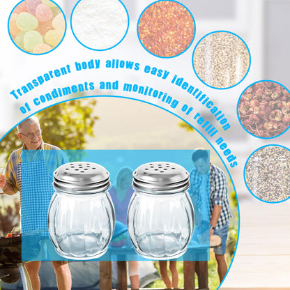 24 Pack 6 Ounces Glass Spices Shaker with Perforated Stainless Steel Lid Clear Cheese Salt and Pepper Shakers for Home Kitchen Restaurant Supplies